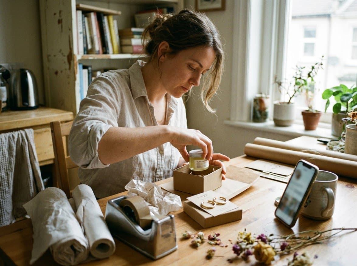 Créatrice qui emballe des boucles d'oreilles